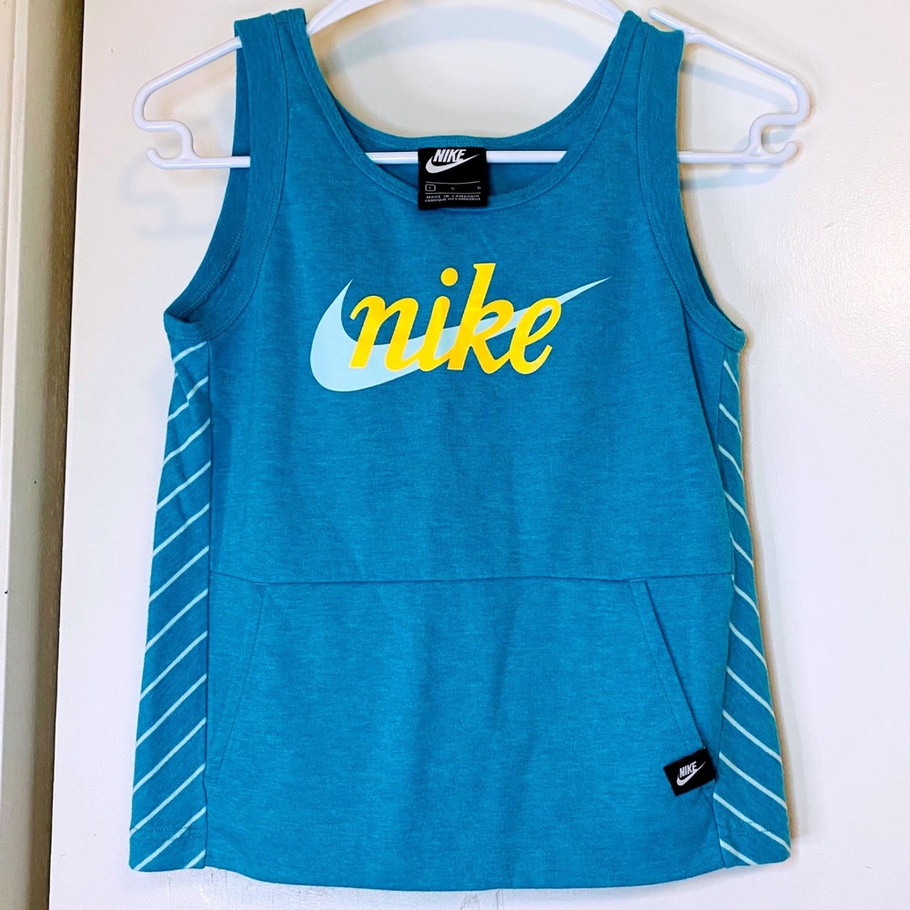 Y2K Vintage Nike Teal Summer Tank Top Logo Graphic Kangaroo Pocket Larger